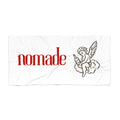 Beach Towel — "nomade" Red Script with Cherub Illustration