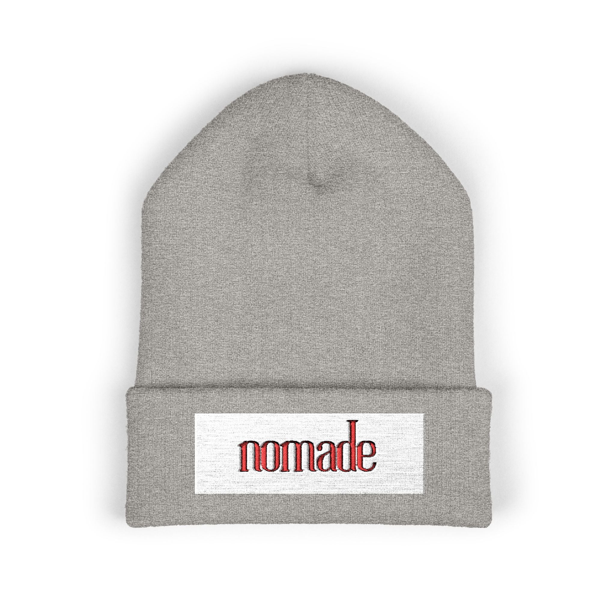 Nomade Embroidered Cuffed Beanie — Cozy Travel-Inspired Knit Hat