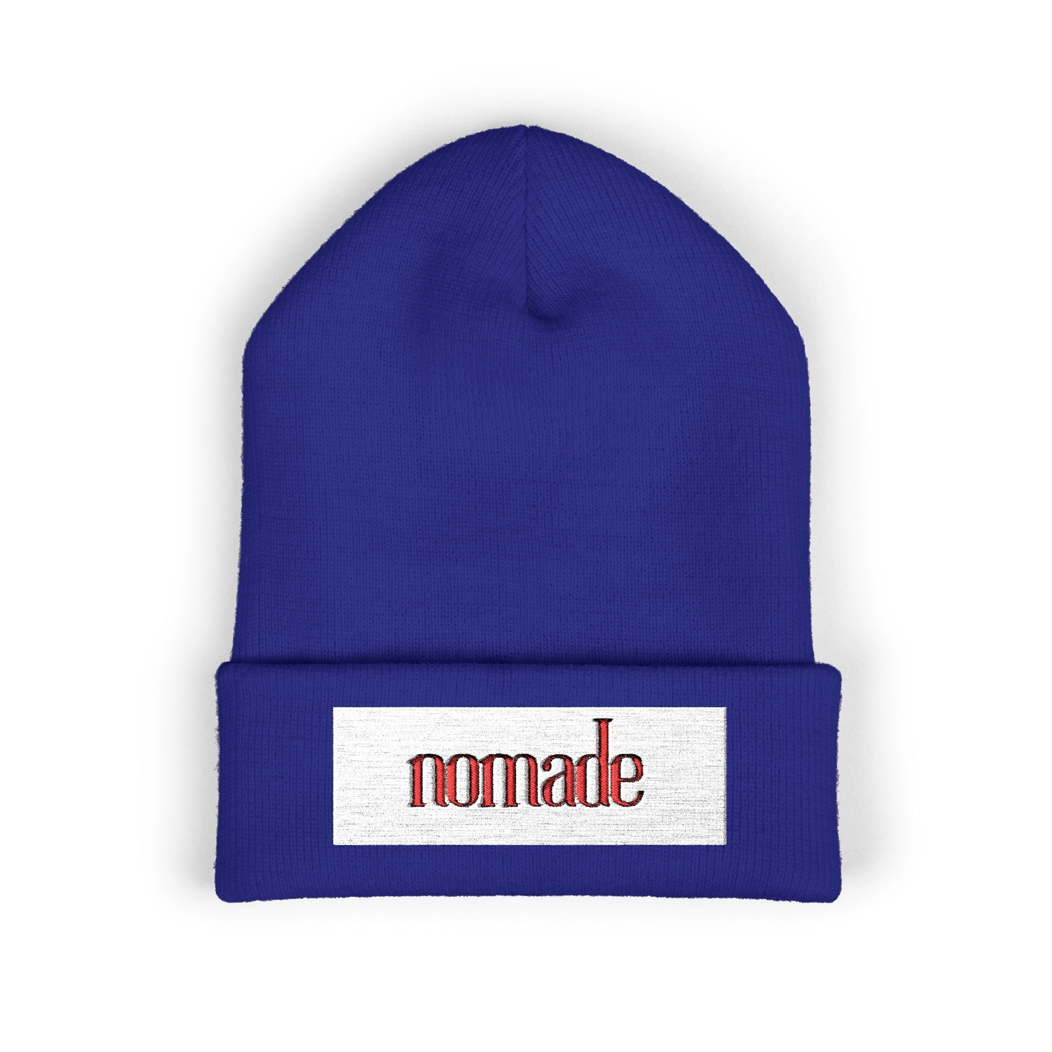 Nomade Embroidered Cuffed Beanie — Cozy Travel-Inspired Knit Hat