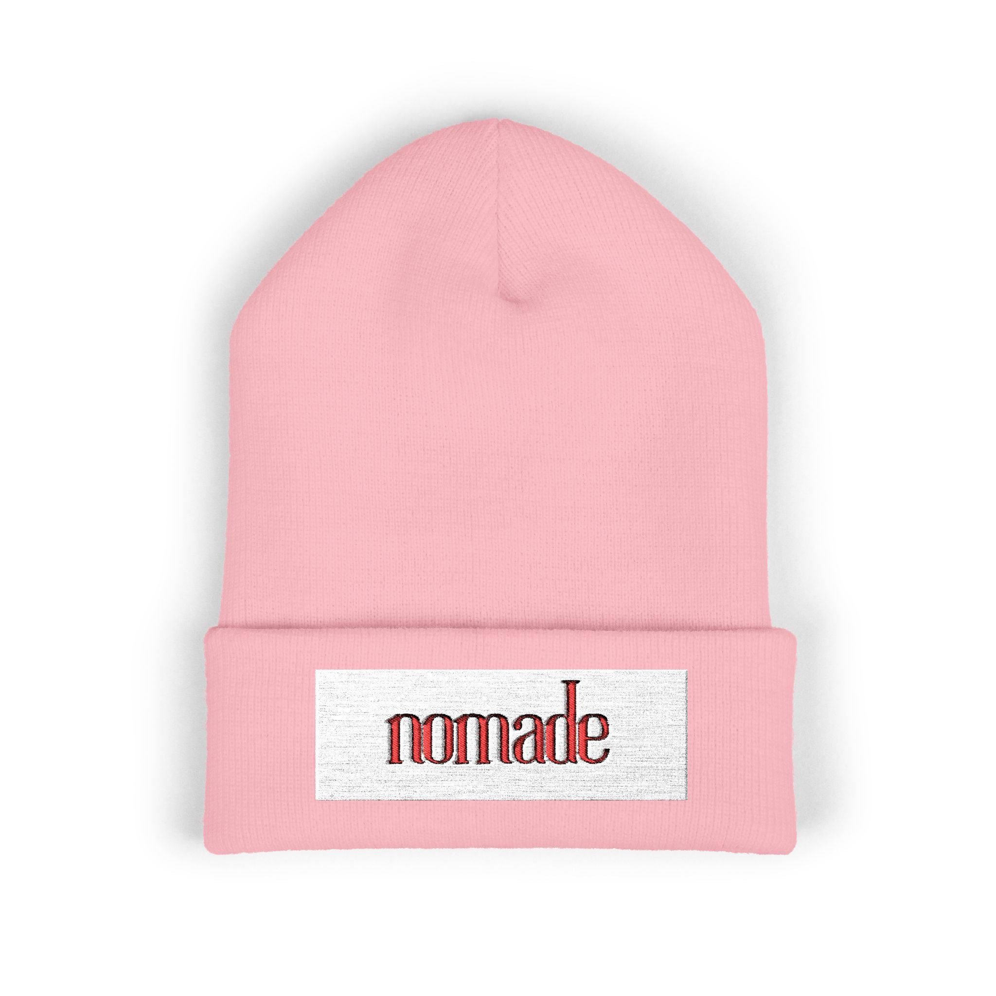 Nomade Embroidered Cuffed Beanie — Cozy Travel-Inspired Knit Hat