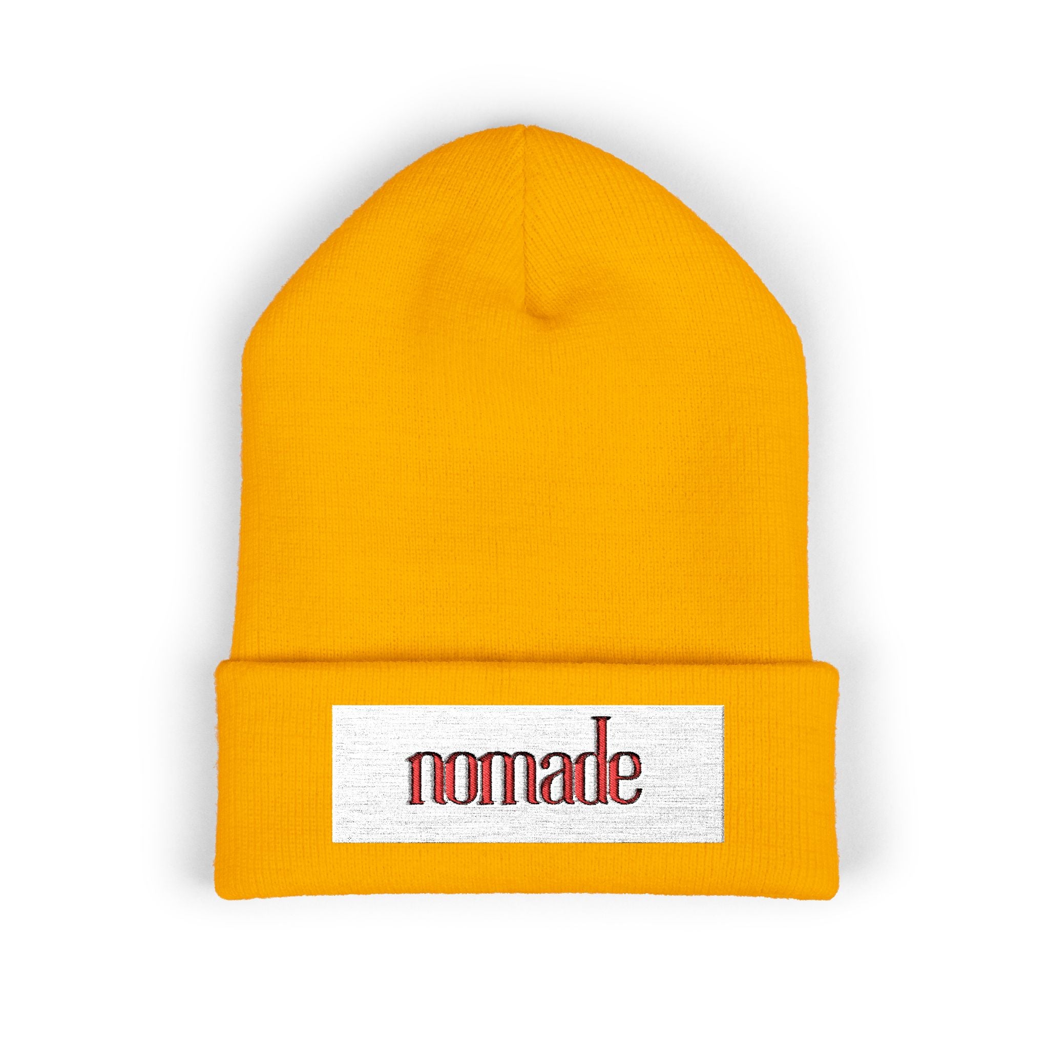 Nomade Embroidered Cuffed Beanie — Cozy Travel-Inspired Knit Hat